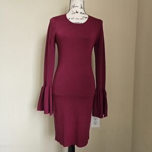 Bardot sweater dress vine red bell sleeve bodycon womens 8/M